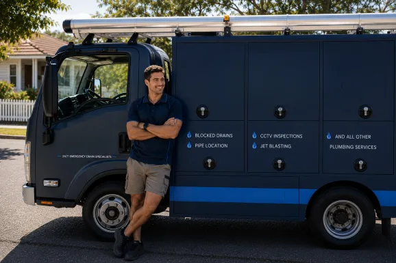 Service van and plumber at a Chiswick callout