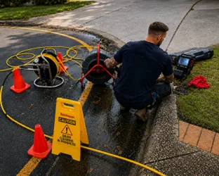 Plumber checking a blocked drain on a Chiswick job